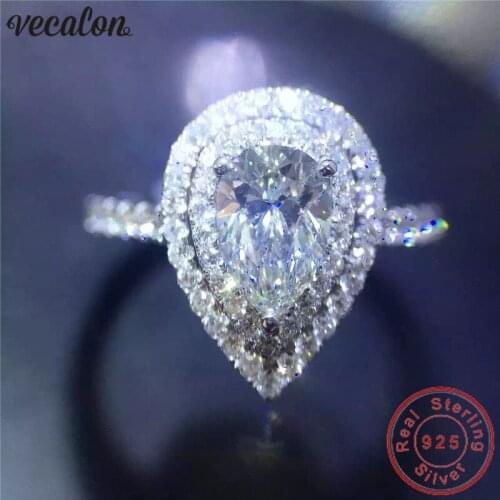 Vecalon Water Drop Promise ring 925 Sterling silver Engagement Ring Pear cut AAAAA Zircon Wedding band rings for women Jewelry