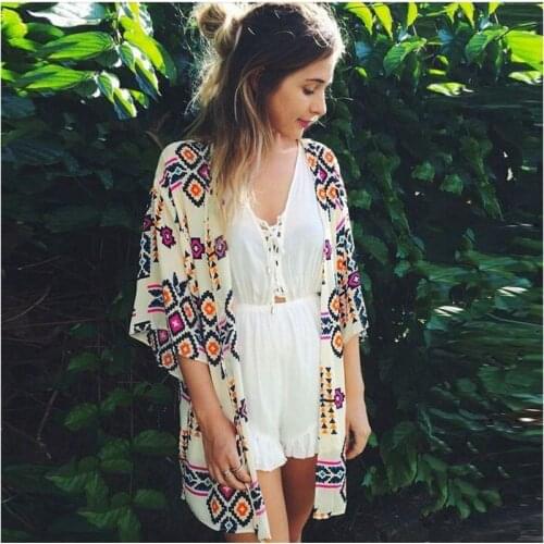 Beachwear Coverups Female Swimsuit Cover Up Loose Dress Swimwear Summer Floral Print vestidos de playa para mujer Top Sleeve