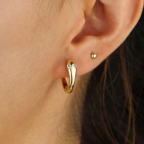 Gold snake hoop earring for women classic trendy jewelry WHITE cz eye Huggie cute lovely girl earrings