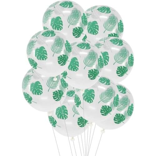 10pcs 12inch Green Balloons Set Tropical Leaves Print Latex Ballon Hawaii Jungle Party Decorations Globos Green Leaf Decor