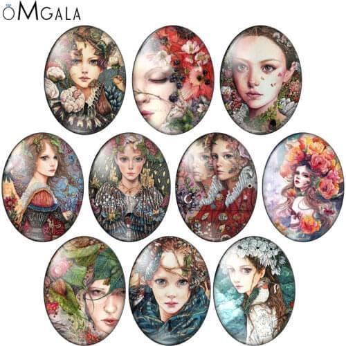 Beautiful Fashion Girls Drawings 10pcs 13x18mm/18x25mm/30x40mm Oval photo glass cabochon demo flat back Making findings