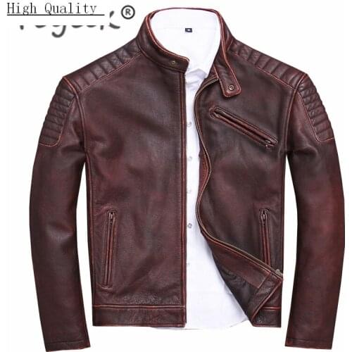 100% Genuine Leather Jacket for Men Fashion Cow Leather Coat 2020 Streetwear Mens Moto & Biker Coats Slim Casaco U-1806