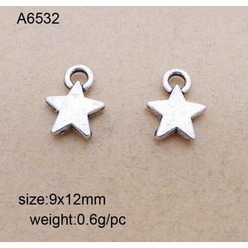 100pcs Antique Silver Plated Alloy Star Charms Pendant 9x12mm