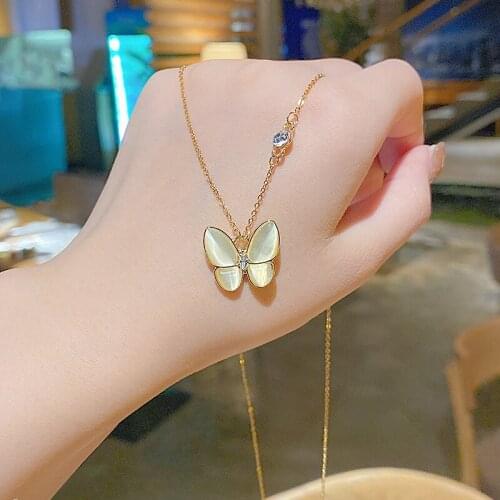2020 New Style Butterfly Necklace Light Luxury Ornament Clavicle Chain Opal Necklace