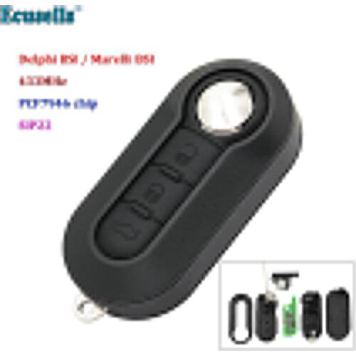 3 Button Flip Remote Key Fob 433MHz ID46 PCF7946 Chip for Fiat 500 Doblo Florino Punto Qubo SIP22 blade