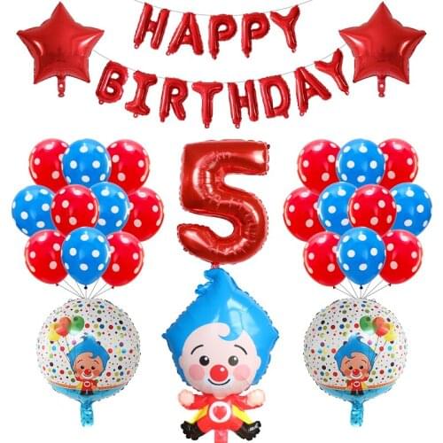 39pcs Plim Clown Foil Helium Balloons Number Air Globos Children Birthday Theme Party Decorations Kids Toy Gift Latex Air Globos