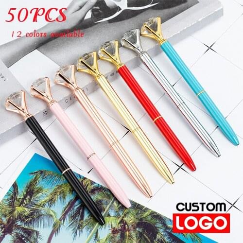 50pcs Creative Gold Powder Diamond Ballpoint Pen Metal Pen Advertising Gift Pen Custom Logo School Office 12 Colors Optional