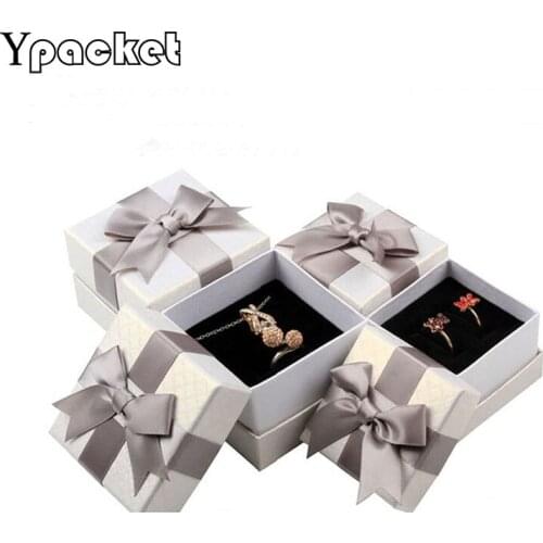 50pcs/Lot Exquisite Jewelry Gift Silk Bow Ribbon Paper Box Ring Square Necklace Wedding Boxes Modern Event Gift Organizer Box