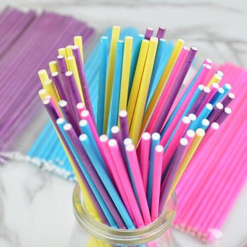 50pcs Solid color Paper Lollipop Sticks Cake Pop Sticks Favor Supplies for Craft Project Decoration 15cmx3.5mm