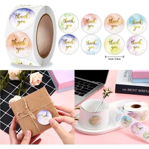 500pcs/roll 2.5cm Color Cute Thank You Stickers Business Goods Wrapping Sealing Label Gift Decoration Stationery Sticker