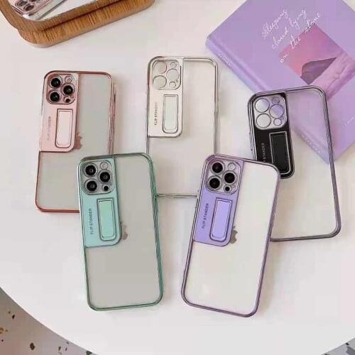 The New Electroplating Bracket Mobile Phone Case Is Suitable for Iphoen 12 Mobile Phone Case Straight Edge Iphone 11 Phone Case