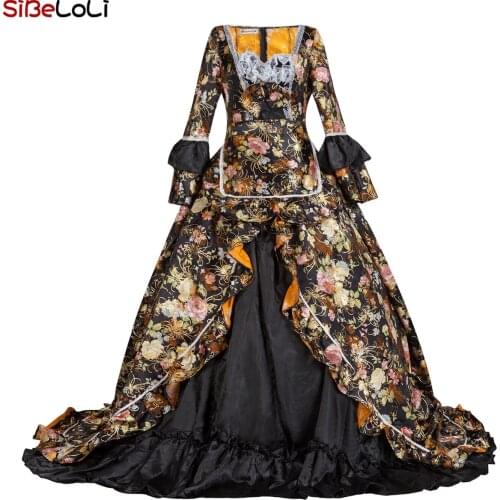 Renaissance Medieval Black Floral Brocade Steampunk Gothic Victorian Dress Historical Style Period Gothic Dress Theater Costume