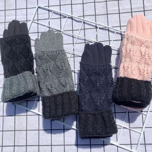 Autumn and winter double mouth two-piece gloves to keep warm and cold-proof outdoor travel embroidered touch-screen gloves