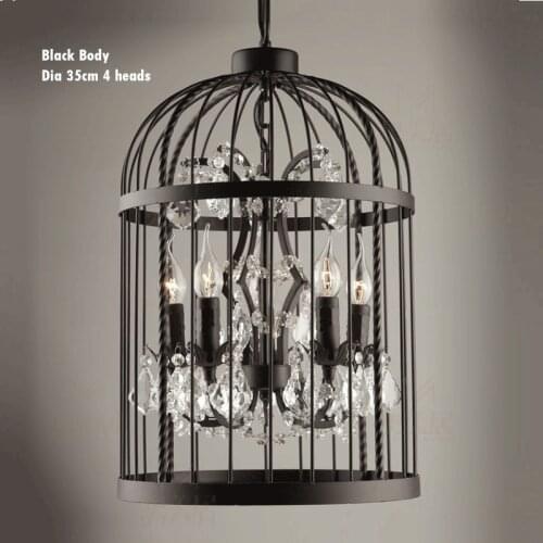 Crystal bird cage chandelier wrought iron American retro restaurant bar creative bar clothing store industrial wind lamps