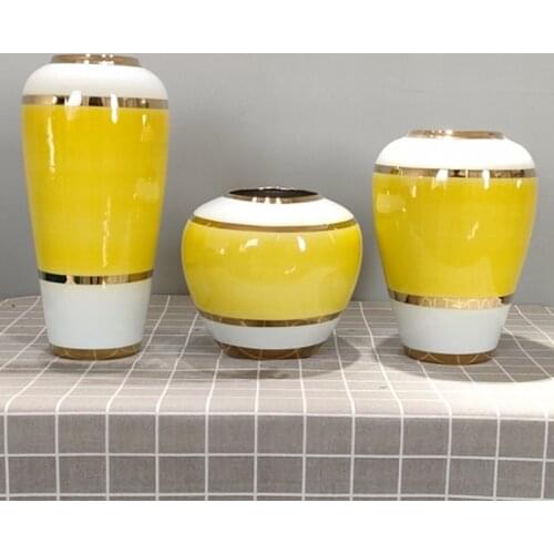 Ceramic Gold plating Vase Modern Decor Yellow hydroponics Flower Pot Nordic Minimalism Home Decoration Accessories