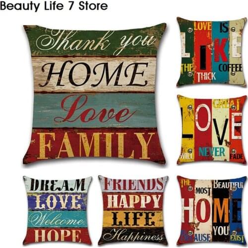 Cushion pillow cover Sofa couch pillows covers Vintage motto Mediterranean letter linen cotton pillowcase home decor