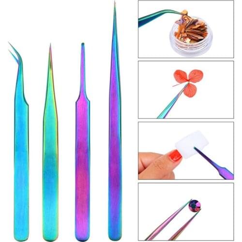 Chameleon Stainless Steel Tweezers Colorful Manicure Tools Nail Accessories Fake Nails Rhinestone Applique Pick Up Tool