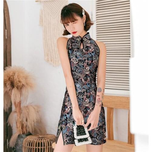 Satin Summer New Chinese Dress Vestidso Oversize 3XL Red Traditional Women Sleeveless Sexy Chwongsam Mini Elegant Qipao