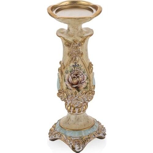 Porio Gold-turquoise Flower Pattern Mid-Candle holder 30x12