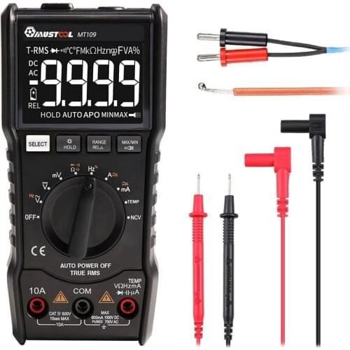 Portable 9999 Counts True RMS Multimeter AC DC Voltage Current NCV Temperature Tester Auto Range Backlight and Flashlight