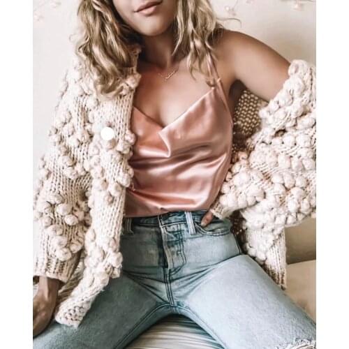 Harajuku Casual Boho Heart Tweed Thick Warm Long Sleeve Pink Beige Hand Knitted Sweater Cardigan Coat Women Autumn Winter Jacket