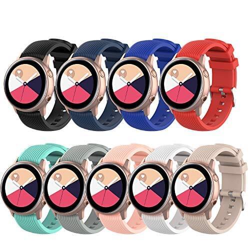 EiEuuk 20mm for Samsung Galaxy Watch Active/Active 2 & Galaxy Watch 3 40mm/41MM/42mm/44mm Soft Silicone Replacement Watchband
