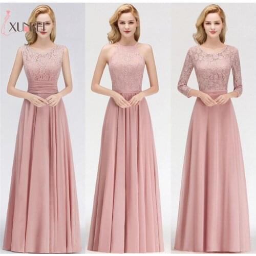 Robe demoiselle d'honneur A Line Dusty Pink Lace Bridesmaid Dresses Long Maid of Honor Chiffon Wedding Party Gowns