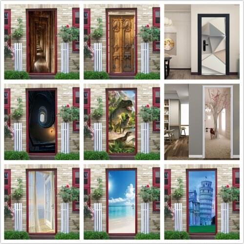 3D View Stickers on the Doors Vinyl DIY Self Adhesive Waterproof Wallpaper Wood Door Renovation Poster Home Design deursticker