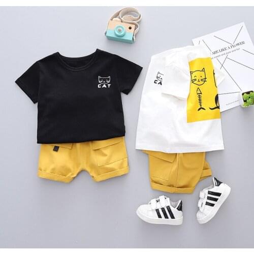 2021 new summer boys and girls pure cotton short sleeve shorts two piece baby cartoon giraffe round neck short sleeve casual