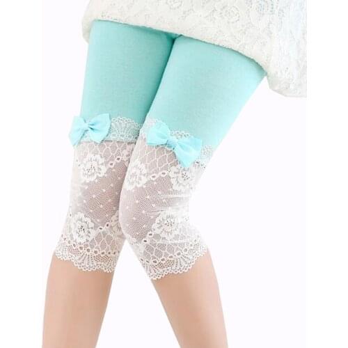 Little kids pants summer girls modal+lace calf-length leggings short bow decoration princess pants girls legging baby girls pant