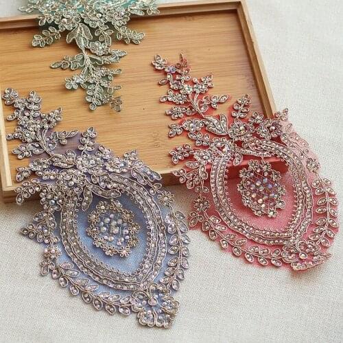 2 Pcs Rhinestone Car Bone Patch Crystal Pearl DIY Dress Wedding Pants Accessories Clothes With Applique Beautiful Patch