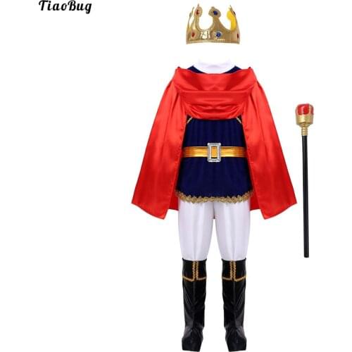 TiaoBug Spring Autumn 7Pcs Kids Boys Medieval Prince Costume Outfit Sets For Halloween Dress Up Cosplay Party Club