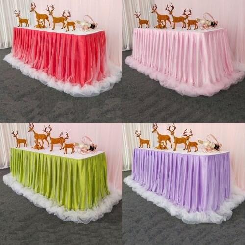 Tulle tutu chiffon baby shower birthday restaurant table skirt for wedding party banquet table cloth stage decoration