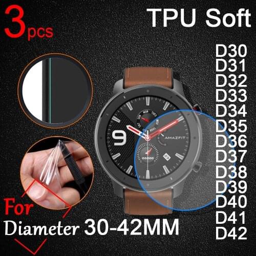 3pcs/lot Universal Round LCD Mirror Full Screen Protector Film Smart Watch Diameter 30/31/32/34/35/36/37/38/3940/41/42MM GPS