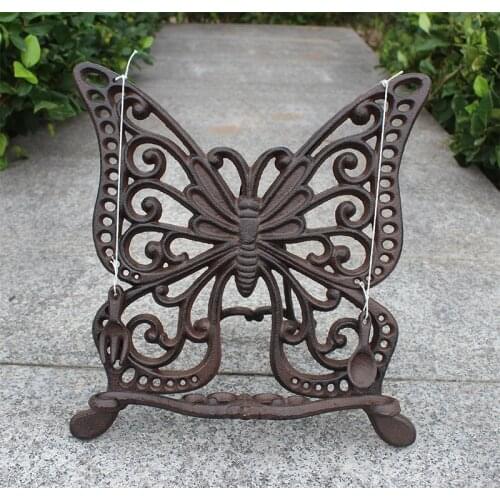 Timeless Beauty Butterfly Cast Iron Cookbook Holder,Newspaper rack-brown
