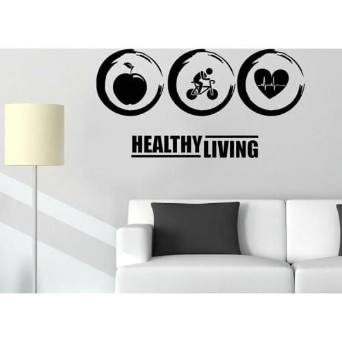 Healthy Living Wall Decal Motivation Circle Apple Sport Cardio Creative Vinyl Window Sticker Bedroom Living Room Home Decor M347