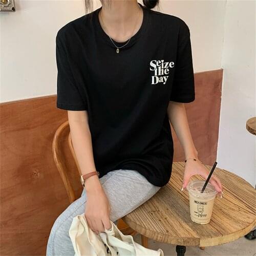 2021 New Arrival T-Shirts Summer Loose Letter All Match Streetwear Print Women Hot Fashion Cotton Casual Femme Tops