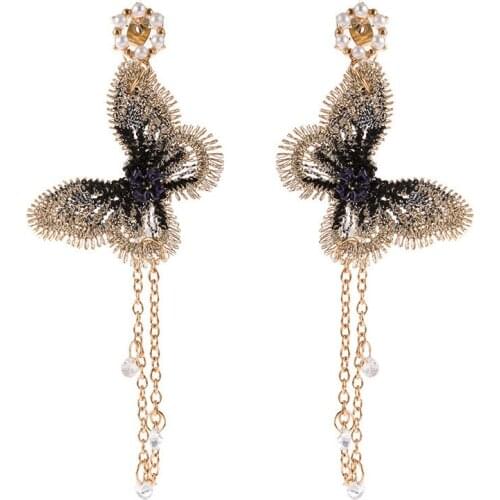 New Fashion Luxury Butterfly Shape Pearl Crystal Earrings Geometric Drop Earing For Women Party Gifts