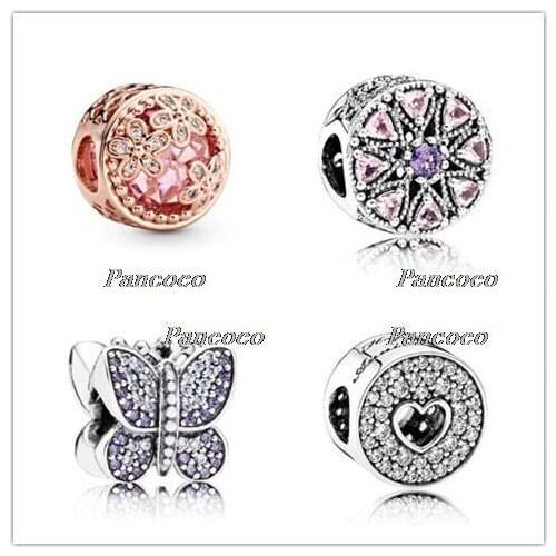 925 Sterling Silver Charm Openwork Shimmering Medallion With Crystal Bead Fit Women Pandora Bracelet & Necklace Jewelry
