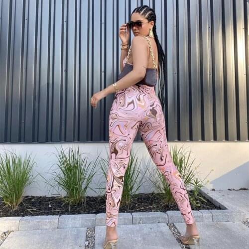 2021 Summer Womens European and American Style Jumpsuit French Retro Halter-neck Jumpsuit Slim Slimming Printed Jumpsuit New