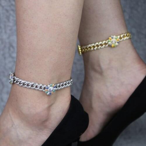 High quality women hip hop anklet chain with 10MM Iced Out CZ Miami Cuban Link chain Anklet For Women Fashion summer Jewelry