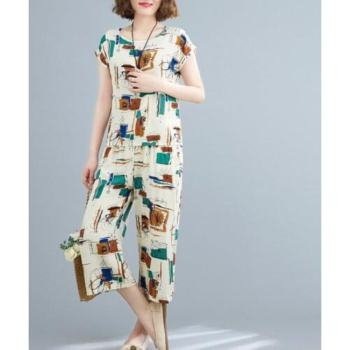 Thin Soft Cotton Nylon 2 Piece Women Clothes Set Loose Tops Wide leg pants Summer Sets Print Floral Office Lady Casual Set Suits
