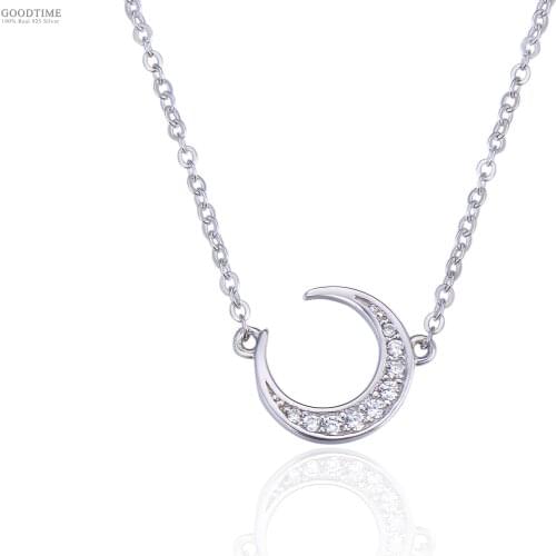 Trendy Necklace Pure 925 Sterling Silver Women Necklace Zircon Moon Pendant Anniversary Jewelry Accessories For Girl Decoration