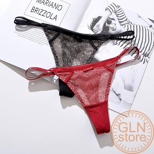 Women Underwear Mesh Thong Panties Lace Low-rise Cotton Crotch Shorts Transparent Sexy Thin Belt Seamless Nylon Lingerie 112
