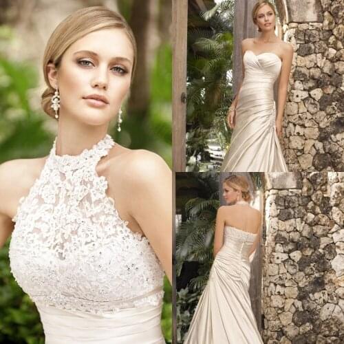 Free shipping vestido de noiva casamento mermaid halter robe de mariee mariage appliques lace Wedding Dress 2019 Bridal Gown