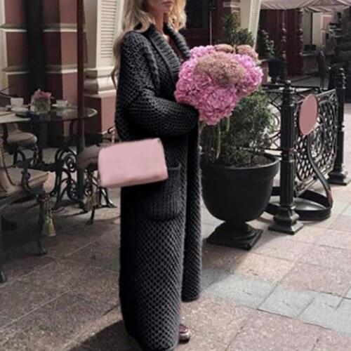Women Popular Solid Color Pockets Knitted Coat Knitwear Office Lady Cardigan Turndown Collar for Office