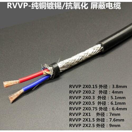 1m High quality 2.5^mm2*2 cores Shielded Cable for spindle,inverter etc,Farrow Cable RVVP Copper Wire Electrical Wires cables