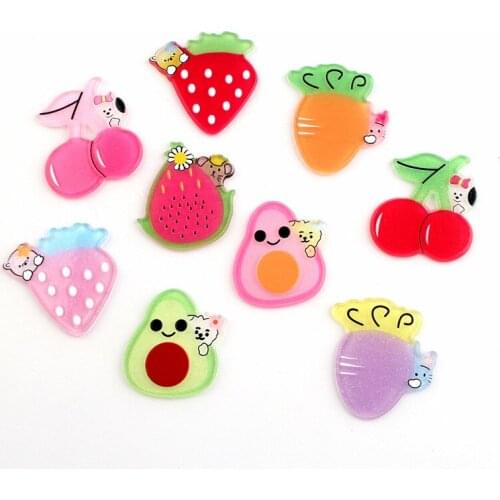 Acrylic Planar Resin Cabochons Patch Sticker Fruit Cherry Strawberry Carrot Pitaya Avocado Embellishments Scrapbooking 10pcs