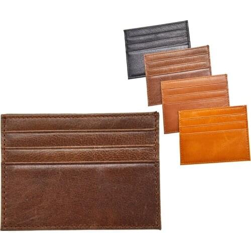 100% Genuine Leather Vintage Credit ID Card Holder Multiple Business Card Holder Horizontal Card Bag Customiz Name LOGO