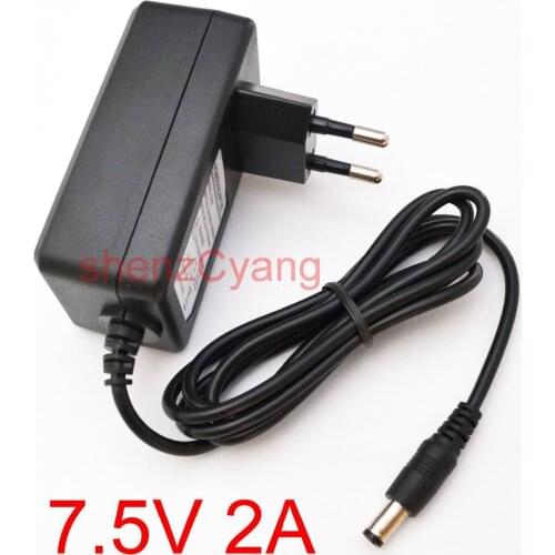 100PCS high quality 7.5V2A AC 100V-240V Converter Adapter DC 7.5V 2A 2000mA Power Supply EU Plug 5.5mm x2.1mm-2.5mm